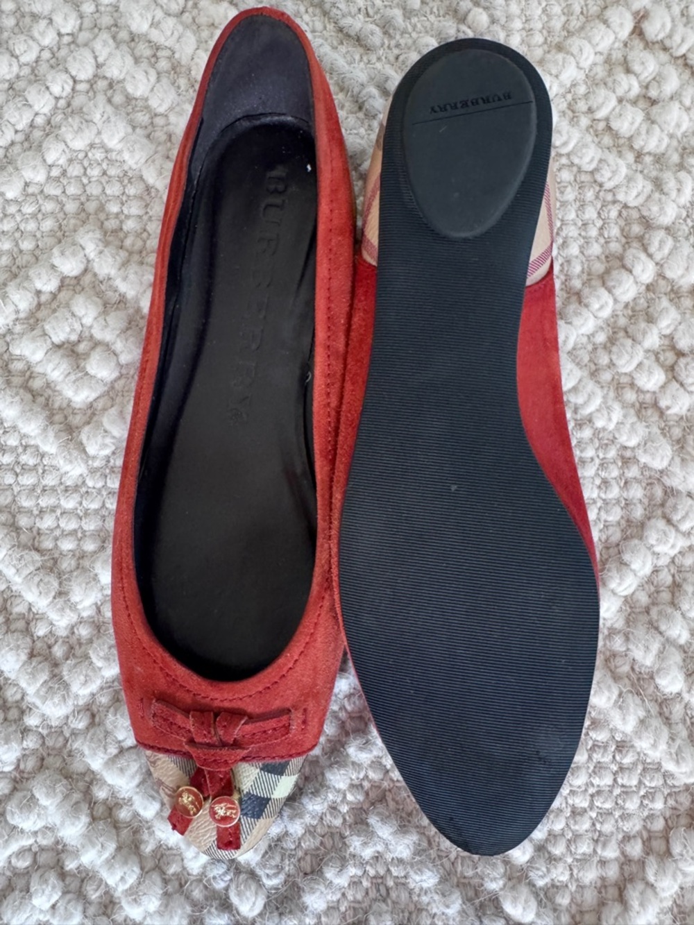 Burberry Suede Ballet Flats with Check Toe - Picture 12 of 12